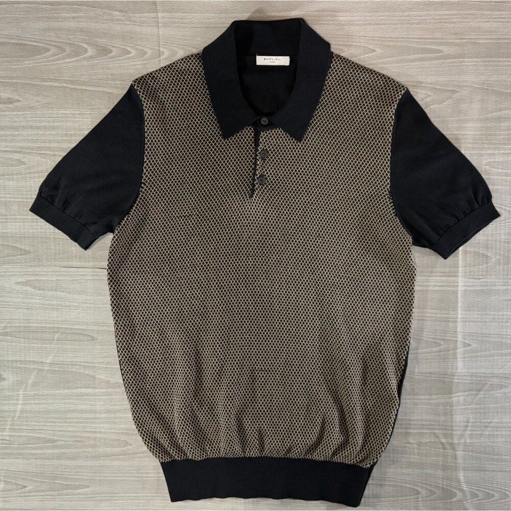 BOGLIOLI cotton knit Polo Sweater size M color navy cream NWOT made in Italy
